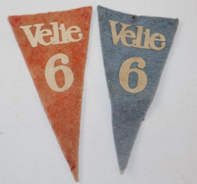 Group of 2 Velie 6 Motor Car Co. Felt Pennant: 5.50" x 2.75" each