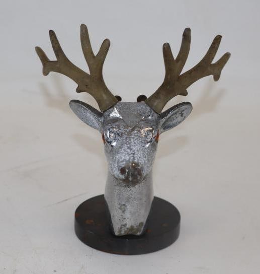 Illuminated Deer Buck Radiator Mascot Hood Ornament: 5.25" x 6" x 4.75" mounted on Iron base