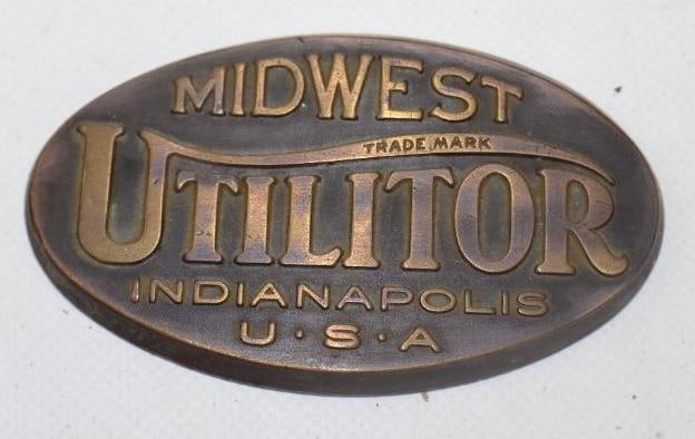 1920's Embossed Brass Midwest Utilitor Tractor Emblem Badge: 3.50" x 2"