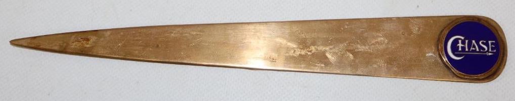 Cloisonne Chase Motor Car Co. Brass Letter Opener: 9" x 1.25"