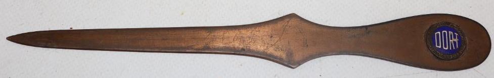 Cloisonne Dort Motor Car Co. Brass Letter Opener: 8" x 1"