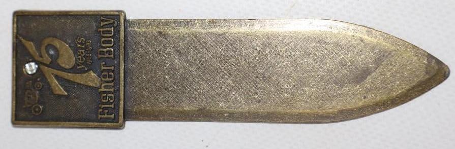 Body By Fisher 75 Year Anniversary Brass Letter Opener: 4.50" x 1.25"