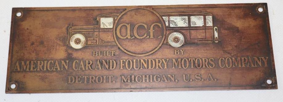 Brass A.C.F. Truck (American Car And Foundry) Motors Company Name Plate Emblem Badge (1 of 2)