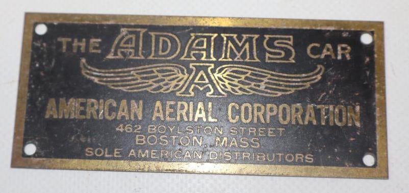 1905-1912 Brass The Adams Car American Aerial Corporation Name Plate Emblem: 4" x 1.75"