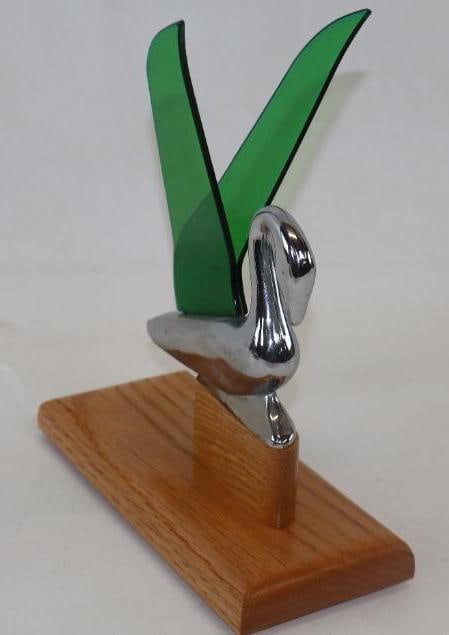 1930's Packard Styled Cormorant w/ Translucent Wings Aftermarket Hood Ornament Mounted On Custom: 3.50" x 7.50" x 9.50"