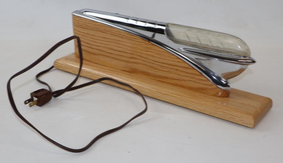 1946-48 Plymouth Light Up  Hood Ornament Mounted On Custom Oak Base (1 of 4)