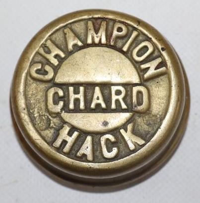 Chard Champion Hack Brass Automobile Hubcap: 2.25" diameter