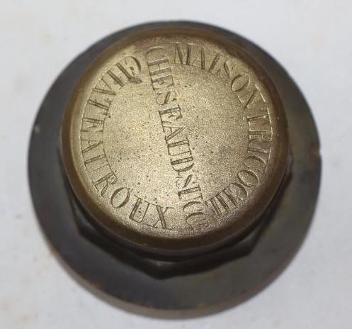 Maisontricochi Chateauroux Cheseaudsucc Brass Automobile Threaded Hubcap: 3" diameter