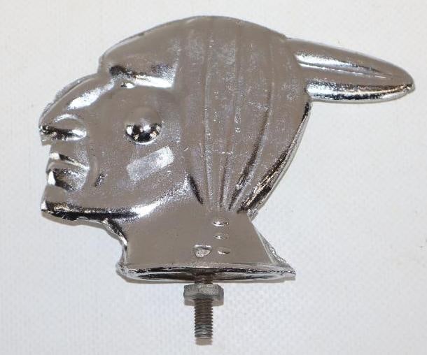 Recast Indian Head Radiator Hood Ornament: 4" x 3.50" x .50"