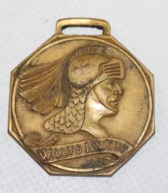 Brass Willys Knight Watch Fob: 1.50" x 1.50"