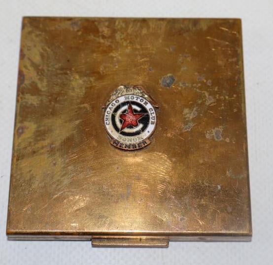 Brass And Cloisonne Chicago Motor Club Honor Member Makeup Compact Case: 2.75" x 2.75"