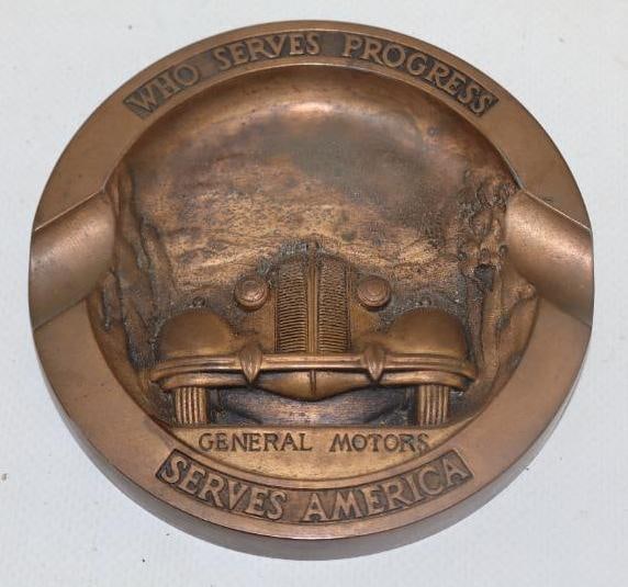 Brass General Motors Who Service Progress Services America Advertising Ash Tray: 4" diameter