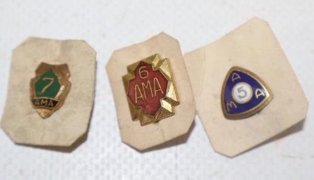 Group of 3 AMA Cloisonne Motorcycle Pin Back Badges: .50" x .50" each