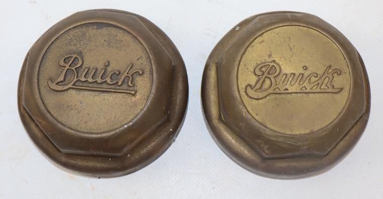Group of 2 Buick Brass Automobile Threaded Hubcaps (1 of 2)