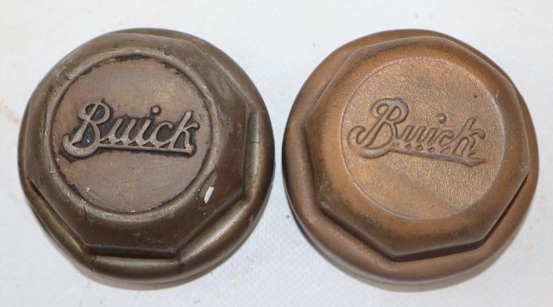 Group of 2 Buick Brass and Copper Automobile Threaded Hubcaps (1 of 2)