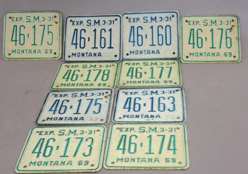 Group of 10 1960's and 1970's Montana Special Mobile License Plates: 7" x 6" each