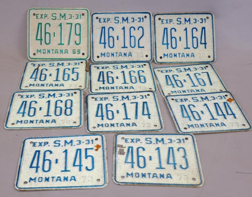 Group of 11 1960's and 1970's Montana Special Mobile License Plates: 7" x 6" each