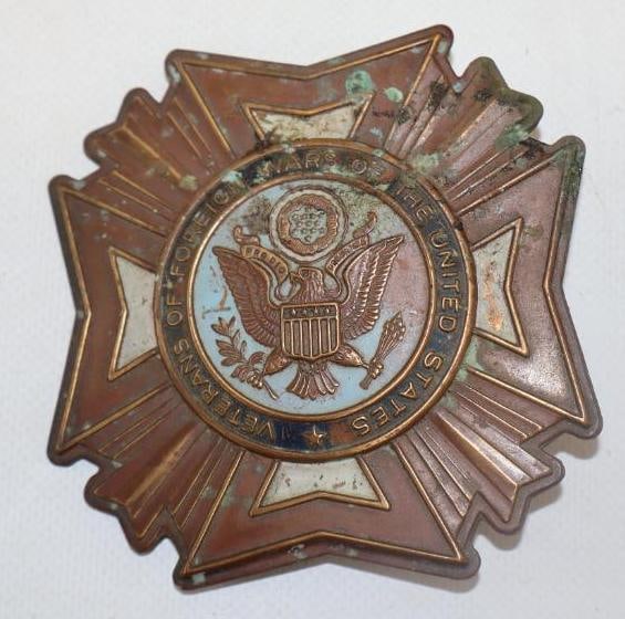 Brass Veterans Of Foreign Wars US Radiator Emblem Badge: 3.50" x 3.50"