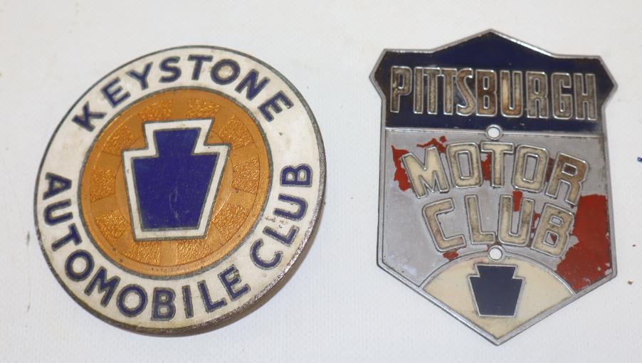 Group of 2 Keystone And Pittsburg Automobile Club Radiator Emblem Badges: 3.75" diameter largest Keystone is Cloisonne