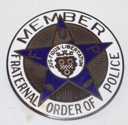 Cloisonne Fraternal Order of Police Member Radiator Emblem Badge: 3" diameter