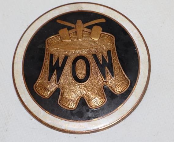 Cloisonne Woodmen Of The World Fraternal Organization Radiator Emblem Badge: 3" diameter