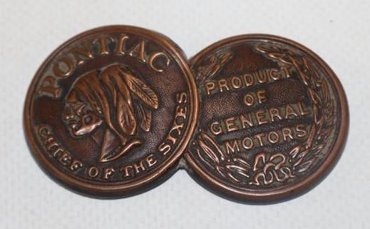 1925-27 Pontiac Chief Of The Sixes Radiator Emblem Badge: 2.25" x 1.25"