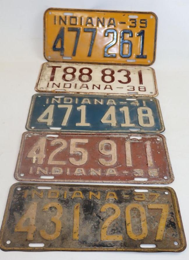 Group of 5 1936 - 41 Indiana License Plates (1 of 2)