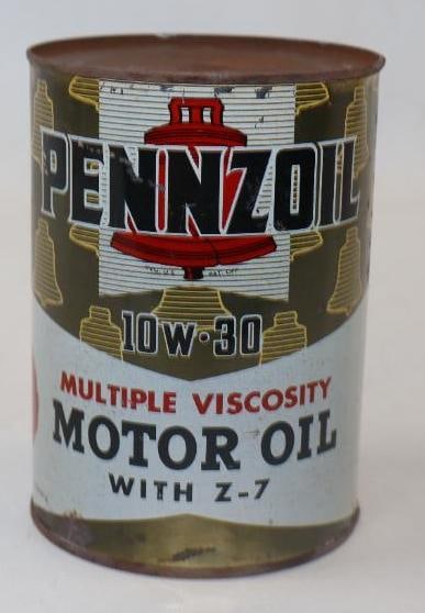 PENNZOIL MULTIPLE VISCOSITY MOTOR OILS ONE QUART CAN W/ BELL GRAPHIC. (1 of 4)