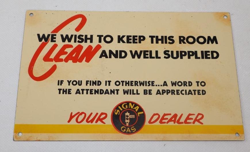 SIGNAL GASOLINE TIN SERVICE STATION REST ROOM SIGN. (1 of 2)