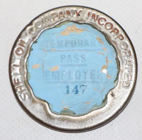 SHELL OIL COMPANY METAL EMPLOYEE BADGE. (1 of 2)