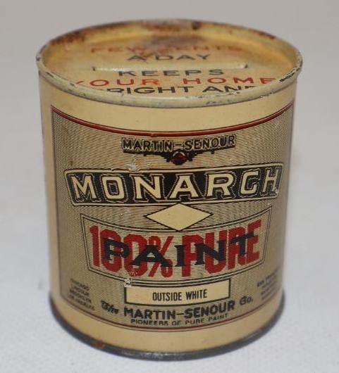 MARTIN SENOUR MONARCH PAINTS TIN NOVELTY COIN BANK. (1 of 2)