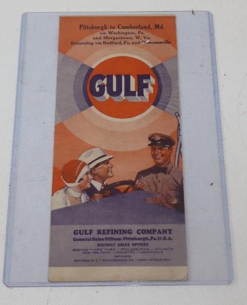 RARE 1930 GULF ROAD MAP OF PITTSBURGH TO CUMBERLAND, MARYLAND. (1 of 2)