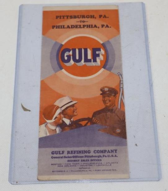 RARE 1930 GULF ROAD MAP OF THE LINCOLN HIGHWAY PITTSBURGH TO PHILADELPHIA, PENNSYLVANIA. (1 of 2)