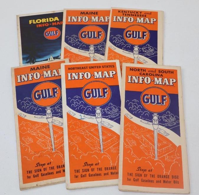 COLLECTION OF 6: GULF INFO MAP SERVICE STATION HIGHWAY MAPS. (1 of 2)