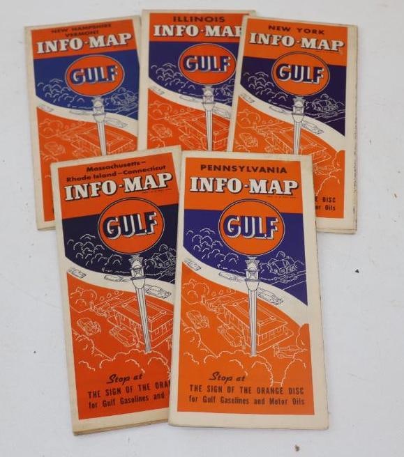 COLLECTION OF 5: GULF INFO MAP SERVICE STATION HIGHWAY MAPS. (1 of 2)