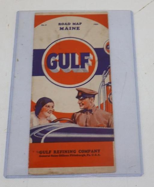 RARE 1931 GULF REFINING COMPANY SERVICE STATION MAP OF MAINE. (1 of 2)