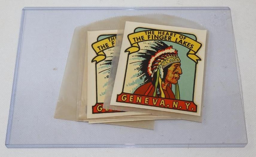 COLLECTION OF 5: GENEVA, NEW YORK N.O.S. WATER TRANSFER ADVERTISING DECALS WITH NATIVE AMERICAN (1 of 2)