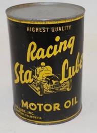 STALUBE RACING MOTOR OIL ONE QUART CAN W/ RACECAR GRAPHIC.