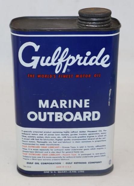 GULF GULFPRIDE MARINE OUTBOARD MOTOR OILS ONE QUART SQUARE CAN. (1 of 2)