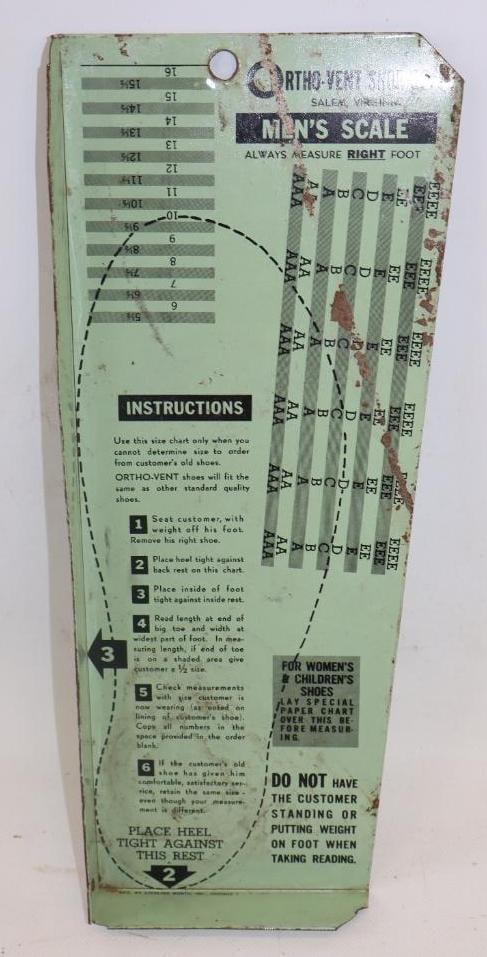 ORTHO VENT SHOE COMPANY TIN MENS SHOE SCALE DISPLAY SIGN. (1 of 4)