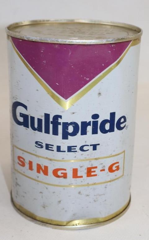 GULF GULFPRIDE SINGLE G MOTOR OIL ONE QUART CAN. (1 of 2)