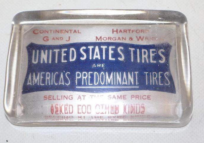 UNITED STATES TIRES GLASS ADVERTISING PAPER WEIGHT. (1 of 2)