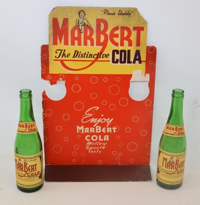 MARBERT COLA CARD STOCK STORE DISPLAY WITH TWO GLASS DISPLAY BOTTLES. (1 of 4)