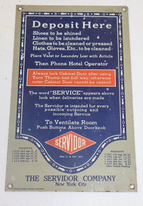 SERVIDOR COMPAN DEPOSIT HERE TIN LAUNDRY SIGN. (1 of 2)