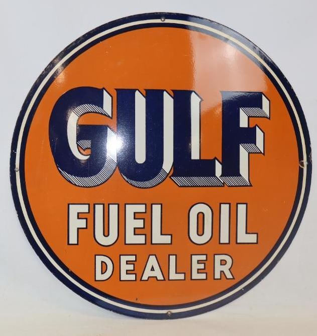 GULF FUEL OIL DEALER PORCELAIN SIGN Reproduction (1 of 4)