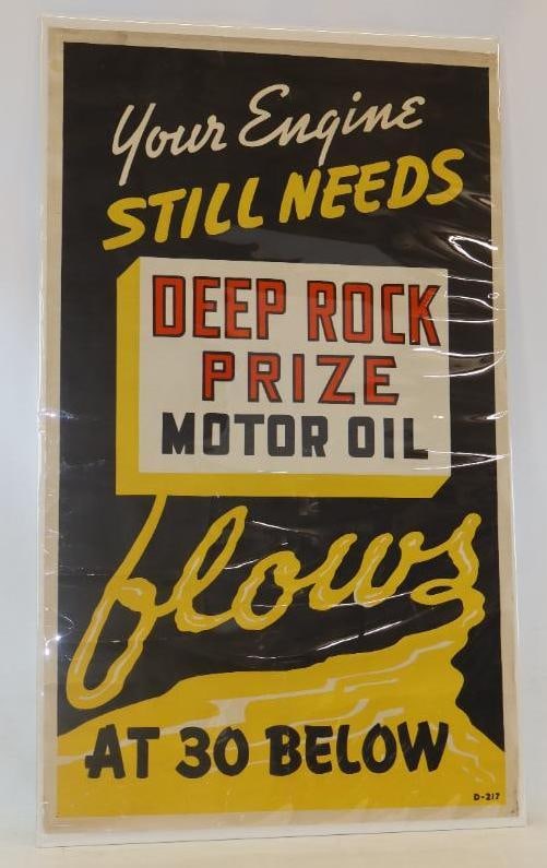 Deep Rock Prize Motor Oil "Your Engine Still Needs at 30 Below" Advertising Gas Station Poster: 60" x 36"