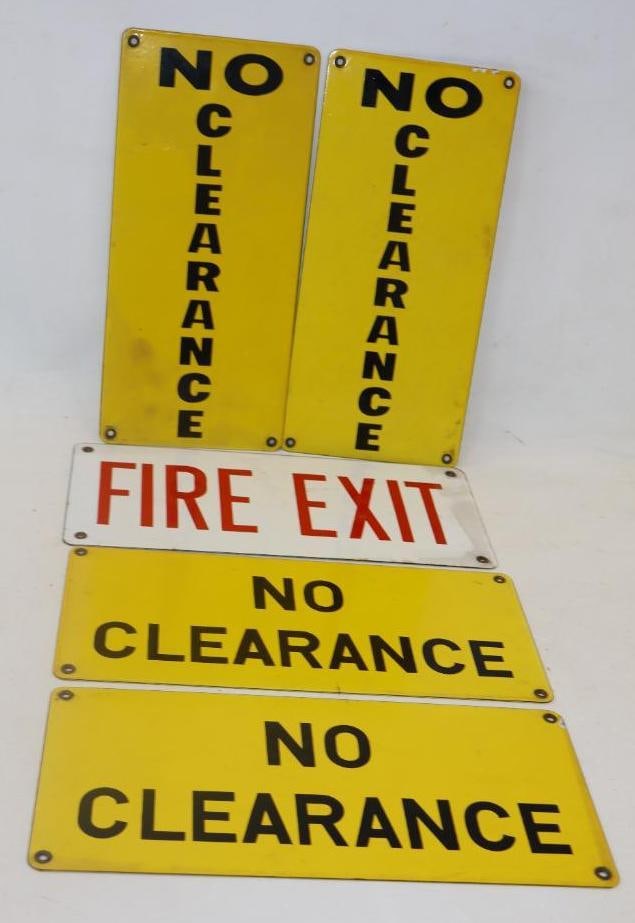 Group of 5 No Clearance & Fire Exit Single Sided Porcelain Signs (1 of 5)