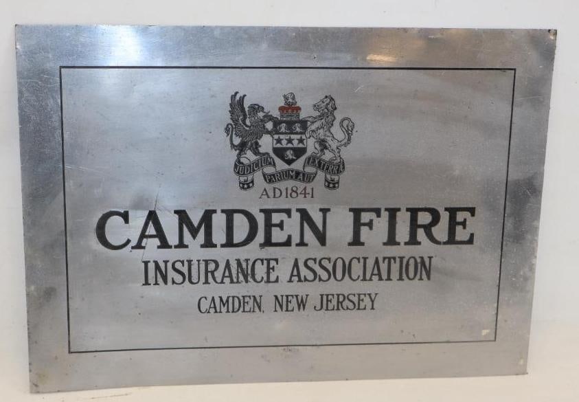 Camden Fire Insurance Associate Single Sided Metal Advertising Sign: 20" x 14"