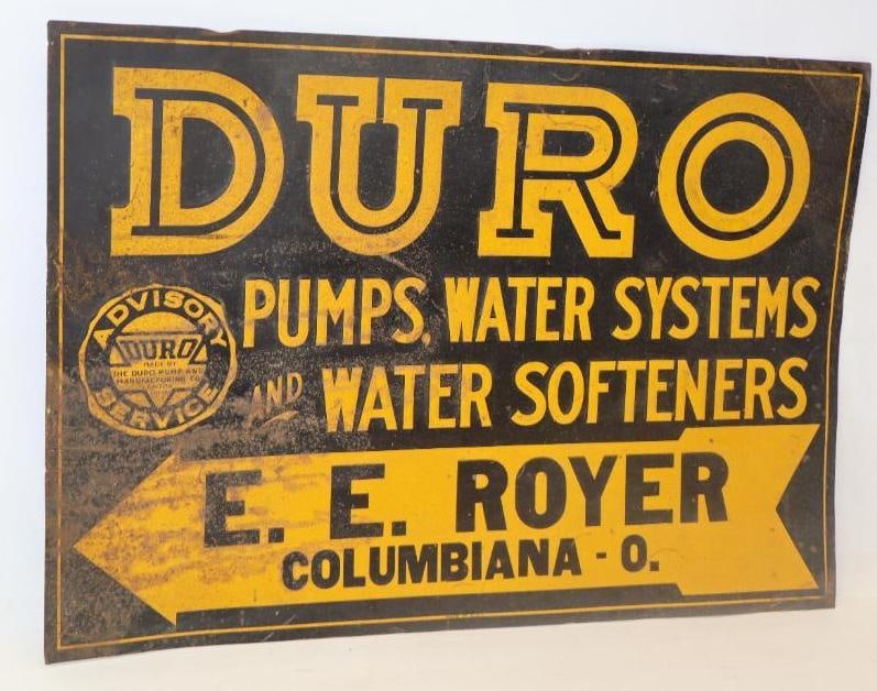Embossed Duro Pumps Water Systems and Softeners Tin Tacker Advertising Sign (1 of 4)