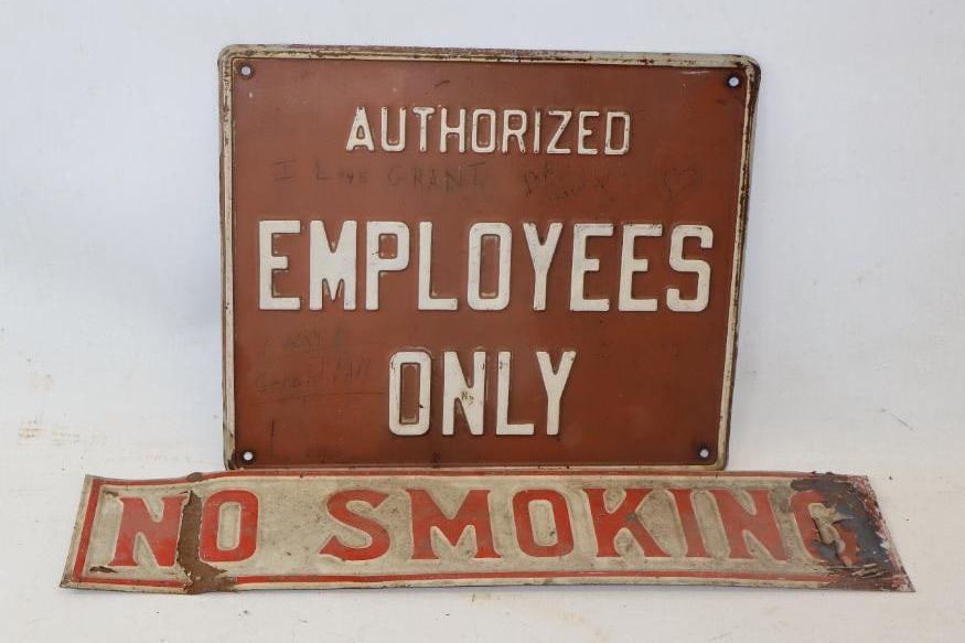 Group of 2 Embossed No Smoking & Authorized Employees Only Warning Signs (1 of 4)